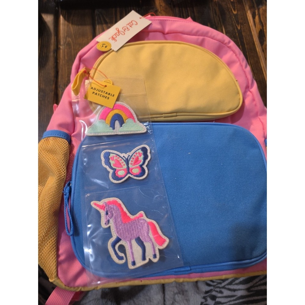 Cat & Jack Multicolor Kids Backpack Unicorn Butterfly Rainbow Patches